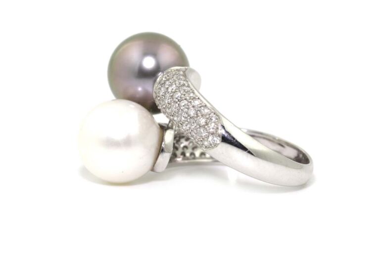 Image 2 for Tahitian & South Sea Pearl & Diamond 18ct White Gold Ring Size N