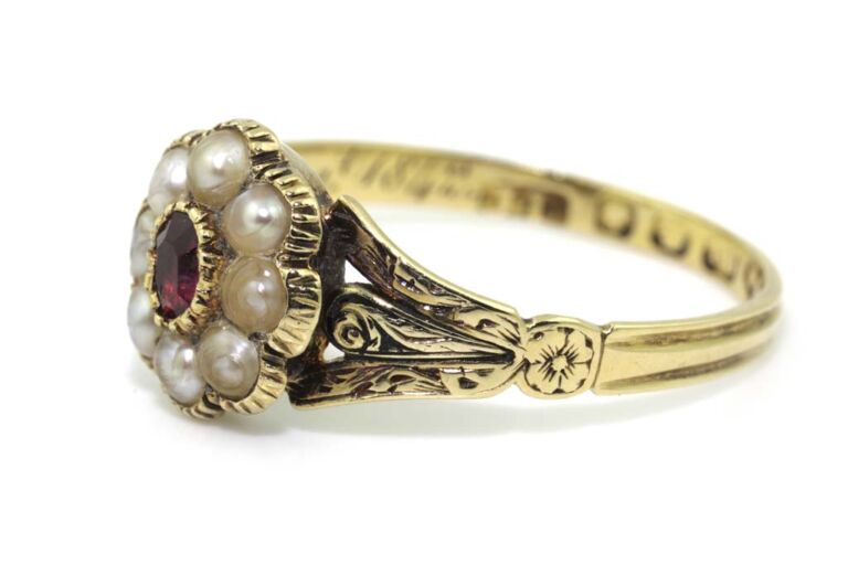 Image 2 for Ruby & Pearl Cluster 18ct Yellow Gold Ring Size Q