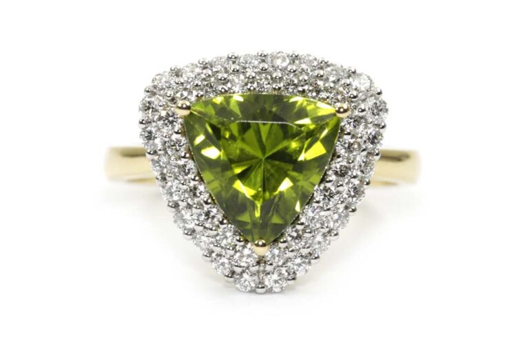 Image 1 for Trilliant Cut Peri & Diamond Cluster 18ct G Ring Size N