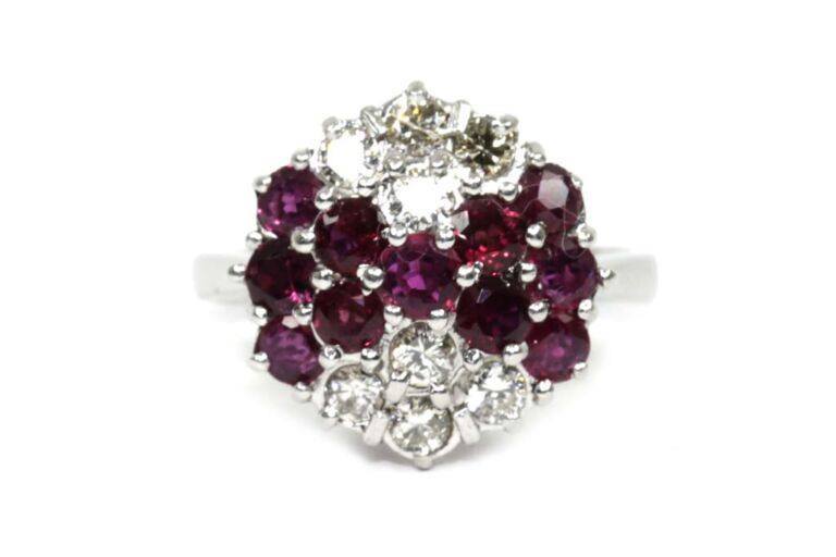 Image 1 for Ruby & Diamond Cluster 18ct White Gold Ring Size O