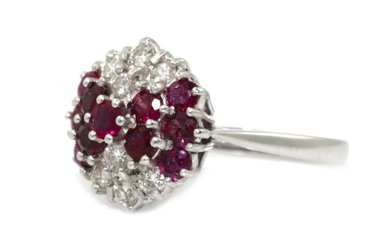 Image 2 for Ruby & Diamond Cluster 18ct White Gold Ring Size O
