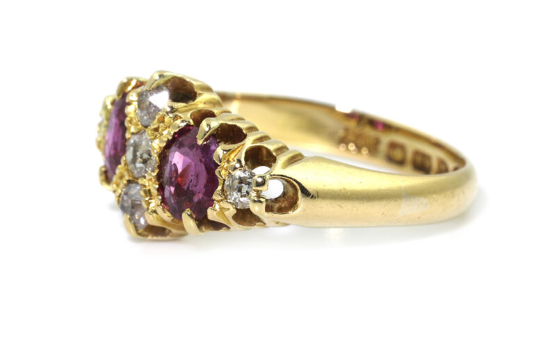 Ruby & Diamond 7 Stone 18ct Yellow Gold Ring Size L