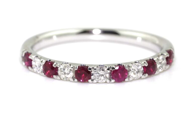 Image 1 for Ruby & Diamond Half Eternity Ring 18ct White Gold Ring Size K