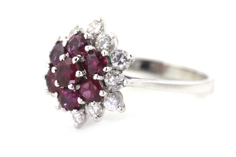 Image 2 for Ruby & Diamond Cluster 18ct White Gold Ring Size M