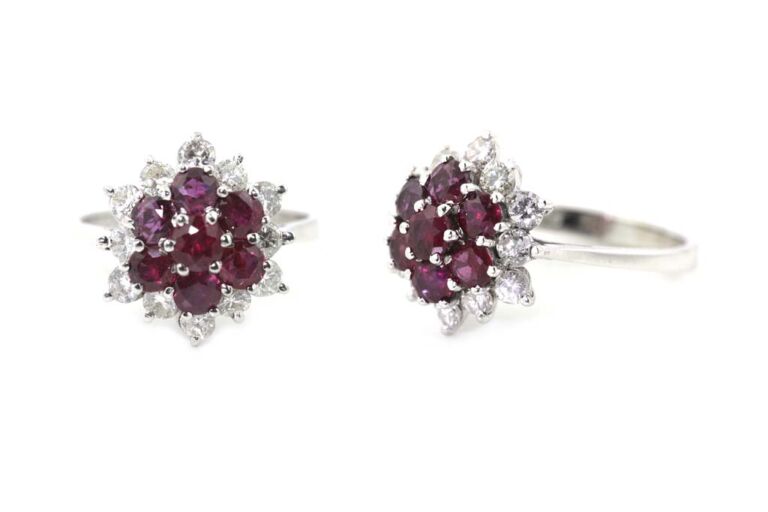 Image 3 for Ruby & Diamond Cluster 18ct White Gold Ring Size M