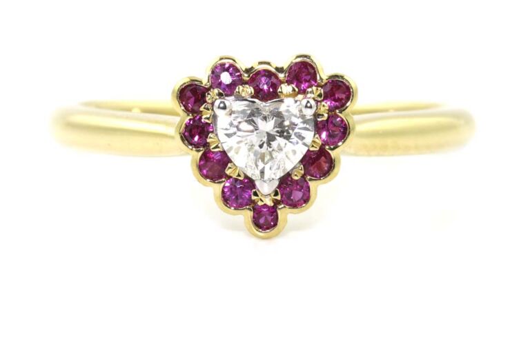 Image 1 for Ruby & Diamond Heart Ring 18ct G Ring Size N