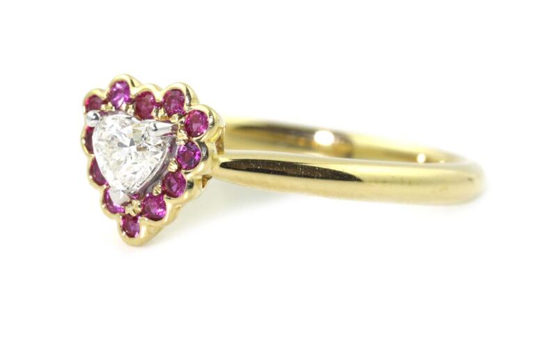 Image 2 for Ruby & Diamond Heart Ring 18ct G Ring Size N