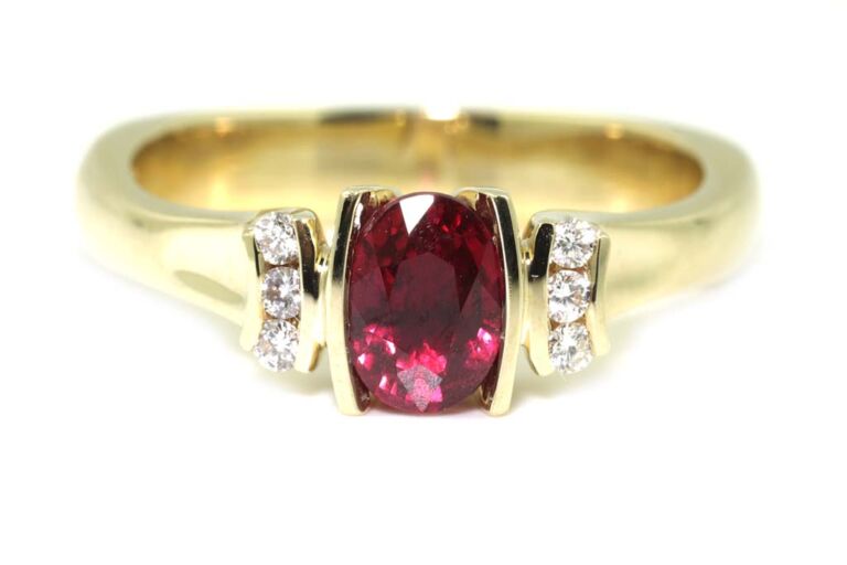 Image 1 for Ruby & Diamond 7 Stone 14ct Yellow Gold Ring Size Q