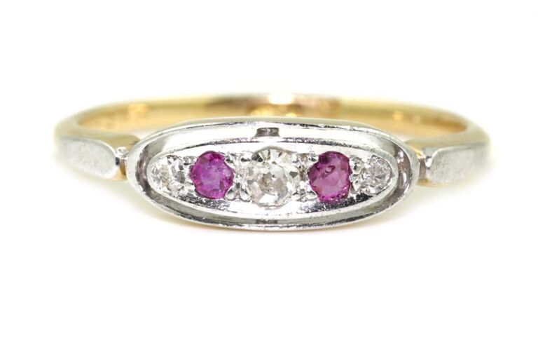 Image 1 for Edwardian Ruby & Diamond 5 Stone 18ct G Ring Size N