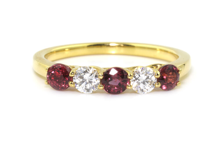 Ruby Diamond 5 Stone 18ct Yellow Gold Ring Size M