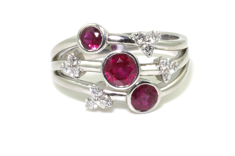 Ruby Diamond Bubble Ring 18ct White Gold Ring Size P