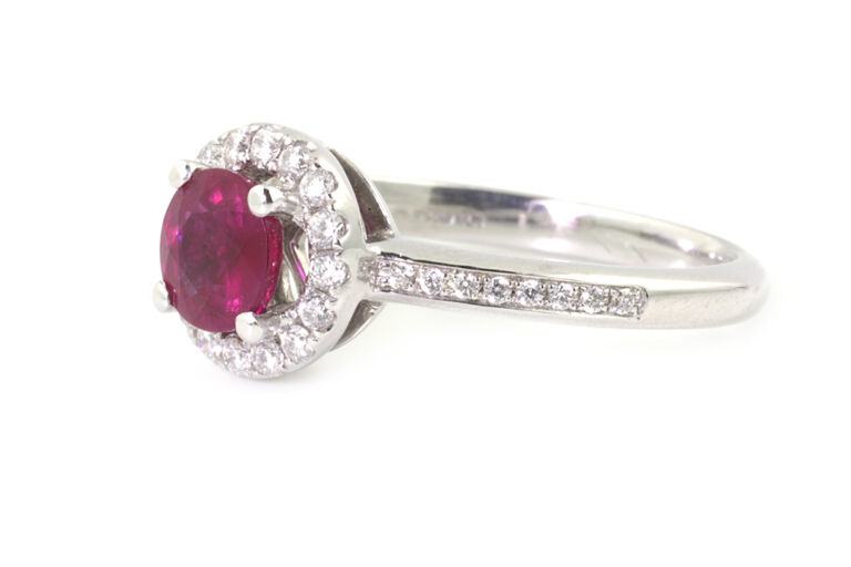 Ruby & Diamond Cluster 18ct White Gold Ring Size M