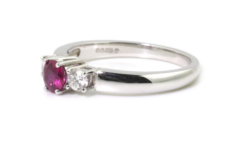 Ruby & Diamond 3 Stone Ring 18ct white gold Size M