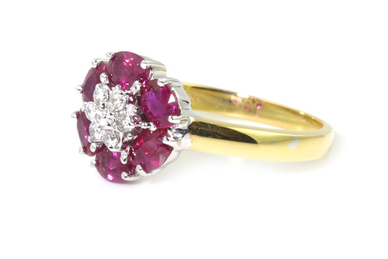 Ruby & Diamond Cluster 18ct G Ring Size N