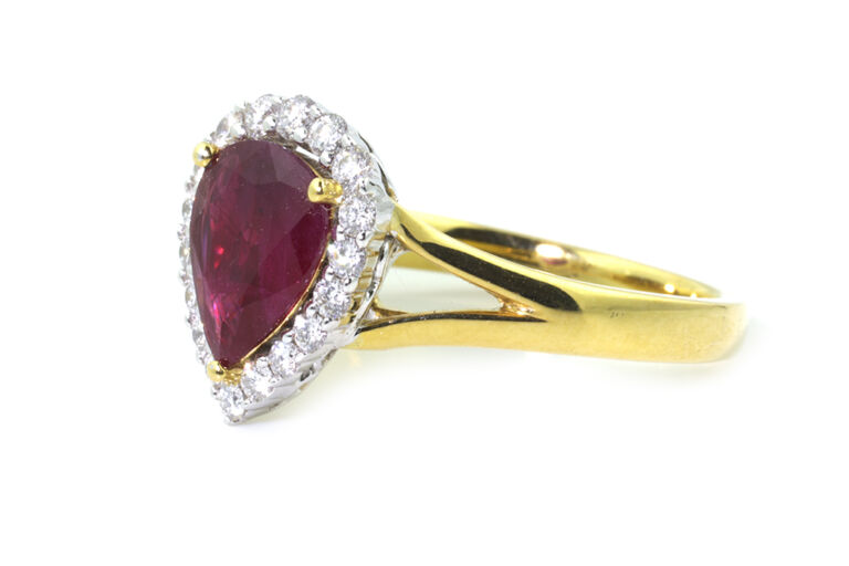 Ruby & Diamond Pear Shape Cluster 18ct G Ring Size N