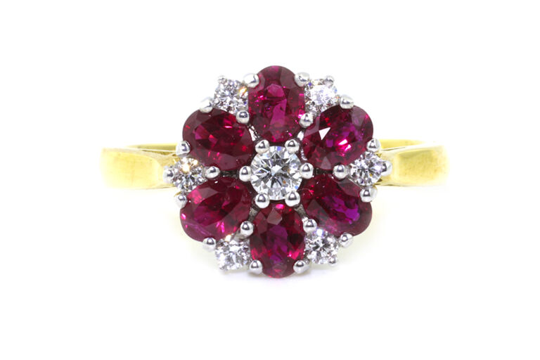 Ruby & Diamond Cluster 18ct G Ring Size M