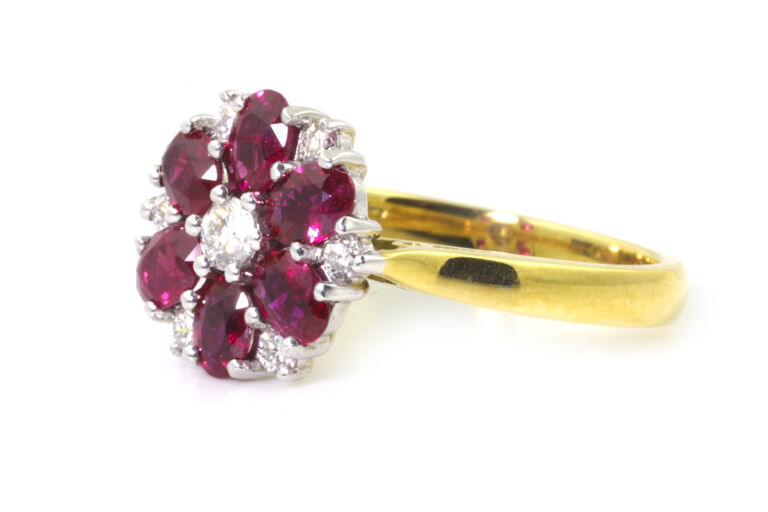 Ruby & Diamond Cluster 18ct G Ring Size M