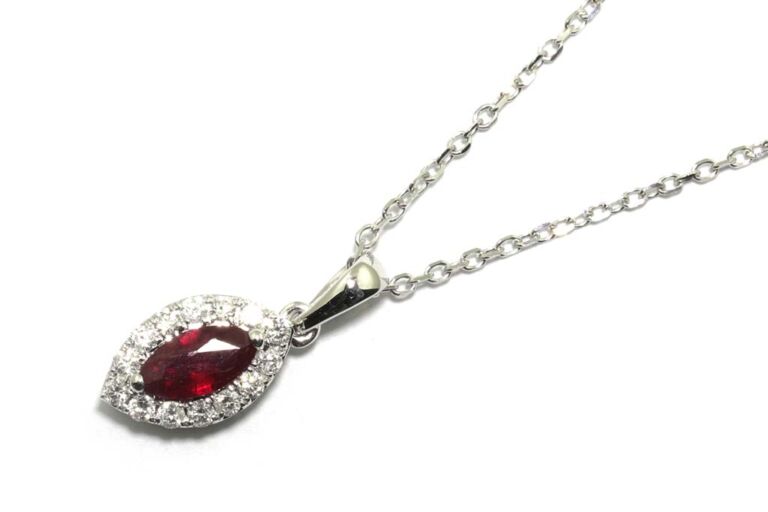 Image 1 for Ruby & Diamond Cluster Pendant & Chain 18ct White Gold