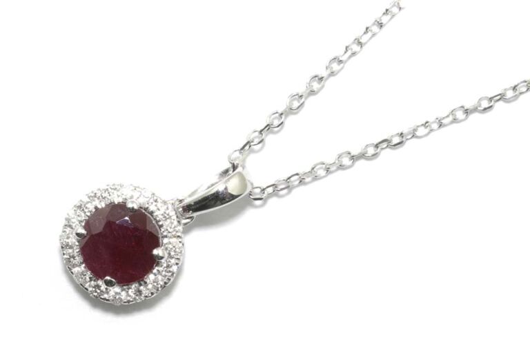 Image 1 for Ruby & Diamond Cluster Pendant & Chain 18ct White Gold