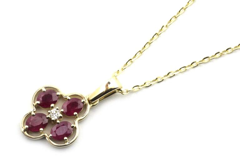 Image 1 for Ruby & Diamond Pendant & Chain 9ct Yellow Gold