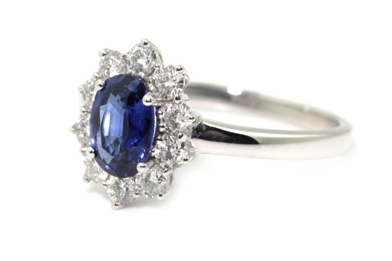 Image 2 for Blue Sapphire & Diamond Cluster 18ct White Gold Ring Size M