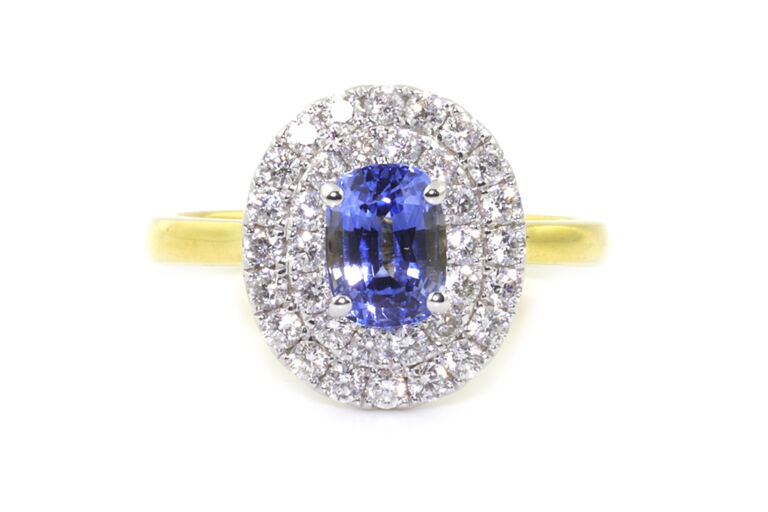 Ceylon Blue Sapphire & Diamond Cluster 18ct G Size N