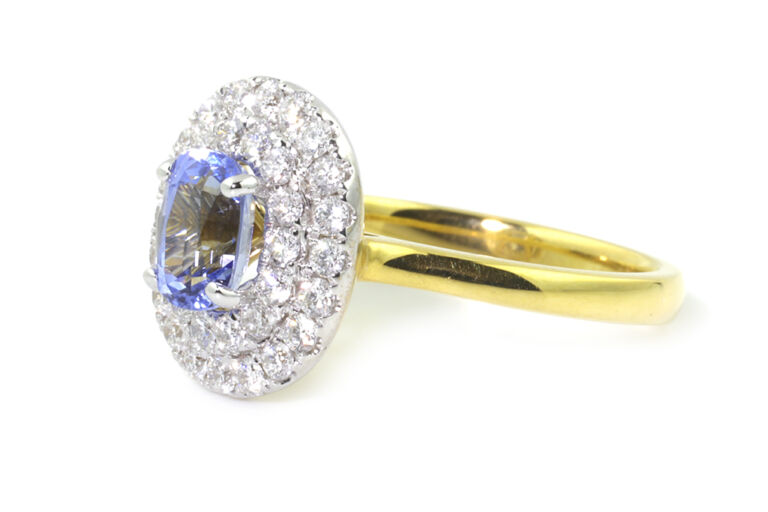 Ceylon Blue Sapphire & Diamond Cluster 18ct G Ring Size N
