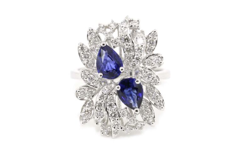 Image 1 for Blue Sapphire & Diamond Cluster 18ct White Gold Ring Size O