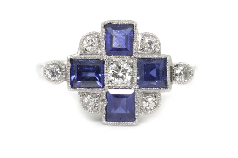 Image 1 for Blue Sapphire & Diamond Cluster 18ct White Gold Ring Size N