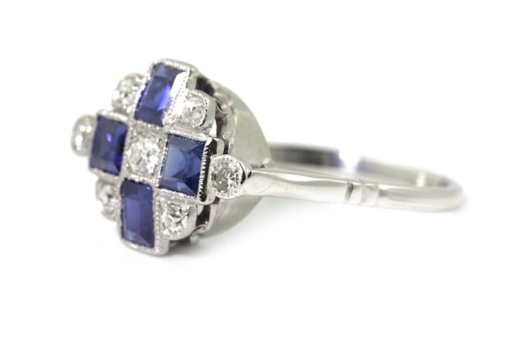 Image 2 for Blue Sapphire & Diamond Cluster 18ct White Gold Ring Size N