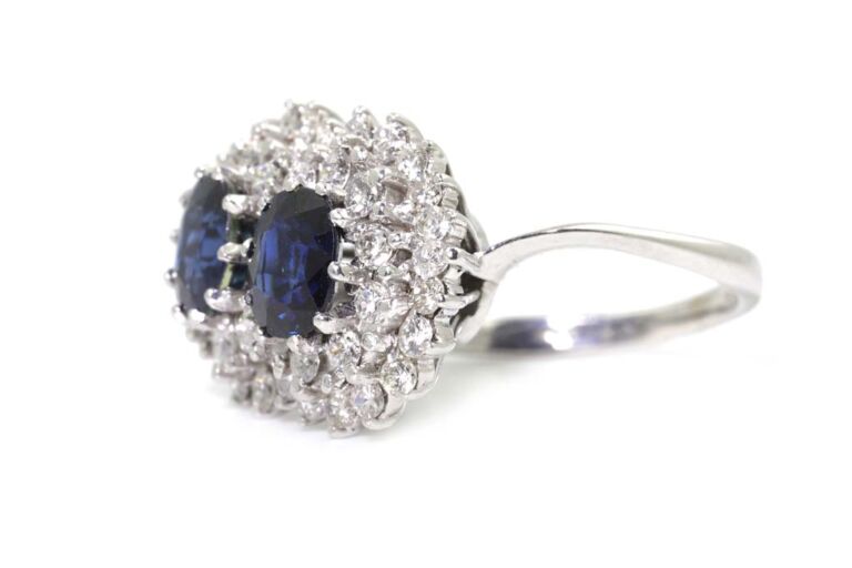 Image 2 for Twin Blue Sapphire & Diamond Cluster 18ct White Gold Ring Size J