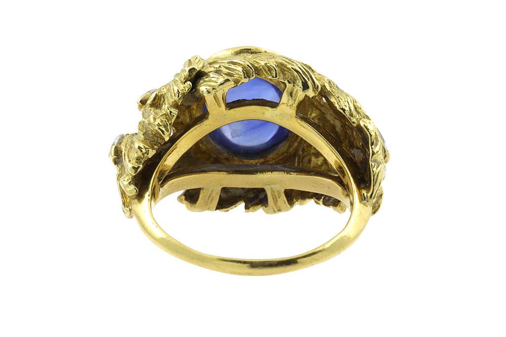 Cabochon Cut Blue Sapphire & Diamond Cluster Ring