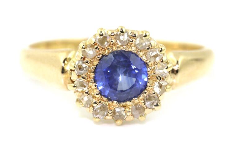 Image 1 for Antique Blue Sapphire & Diamond Cluster 18ct Yellow Gold Ring Size N