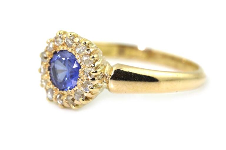 Image 2 for Antique Blue Sapphire & Diamond Cluster 18ct Yellow Gold Ring Size N