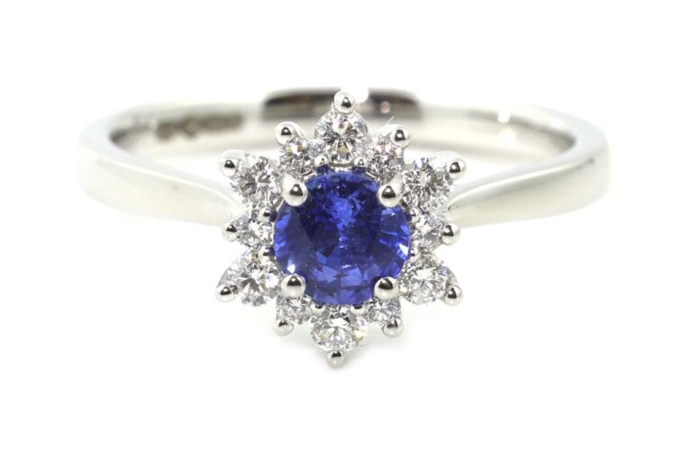 Image 1 for Bl Sapphire & Diamond Cluster Platinum Ring Size N