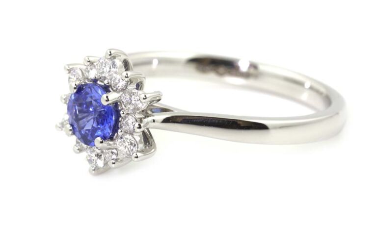 Image 2 for Bl Sapphire & Diamond Cluster Platinum Ring Size N