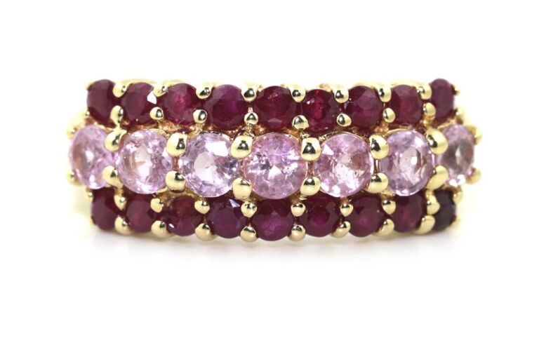 Image 1 for Pink Sapphire & Ruby Band 14ct Yellow Gold Ring Size N