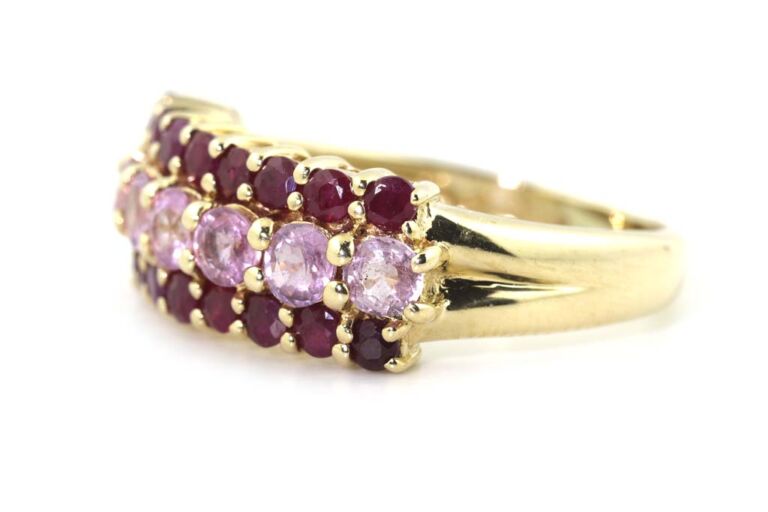 Image 2 for Pink Sapphire & Ruby Band 14ct Yellow Gold Ring Size N