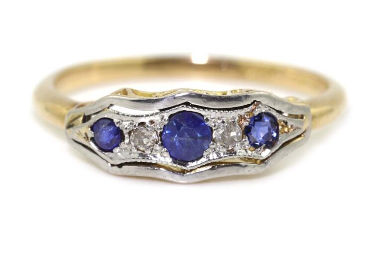 Image 1 for Art Deco Blue Sapphire & Diamond 5 Stone 18ct G Ring Size L