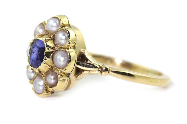 Image 2 for Blue Sapphire & Pearl Cluster Ring Size L