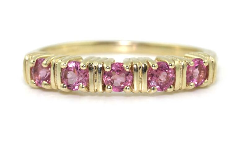 Image 1 for Pink Sapphire Band 9ct Yellow Gold Ring Size N