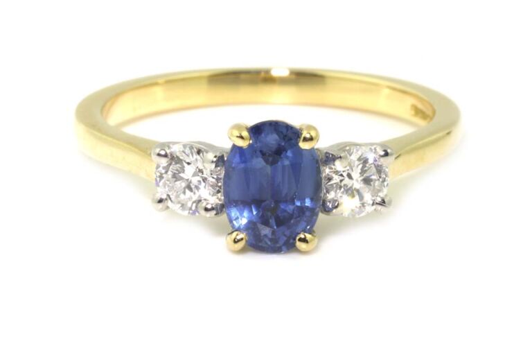 Image 1 for Blue Sapphire & Diamond 3 Stone 18ct G & Platinum Ring Size N