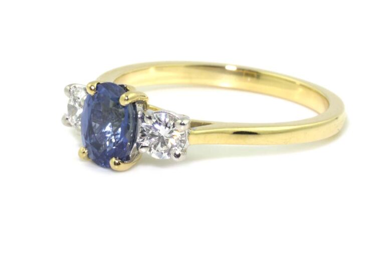 Image 2 for Blue Sapphire & Diamond 3 Stone 18ct G & Platinum Ring Size N
