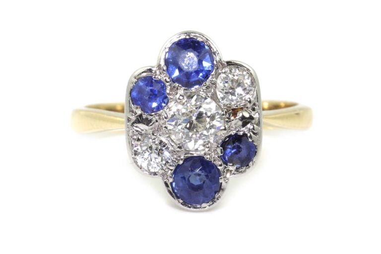 Image 1 for Blue Sapphire & Diamond Cluster 18ct G & Platinum Ring Size M