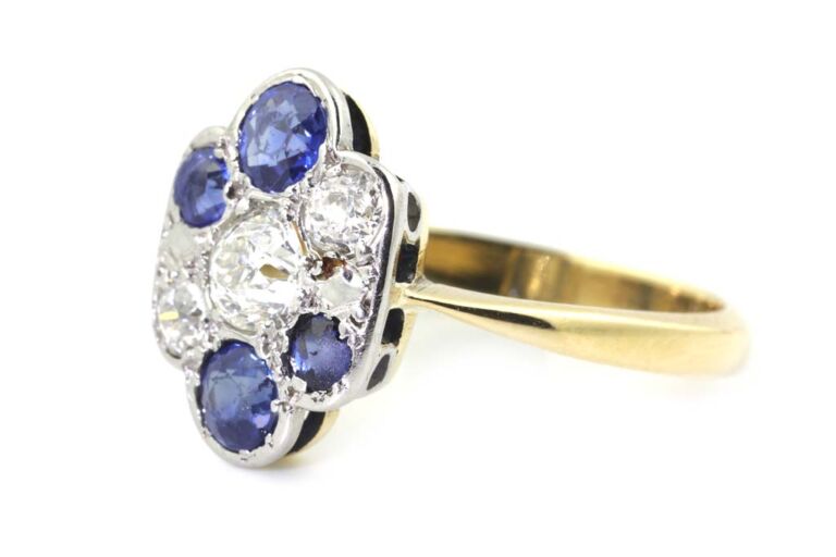 Image 2 for Blue Sapphire & Diamond Cluster 18ct G & Platinum Ring Size M