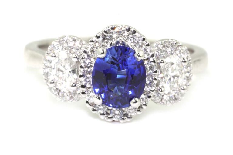 Image 1 for Blue Sapphire & Diamond Cluster Platinum Ring Size L