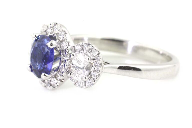 Image 2 for Blue Sapphire & Diamond Cluster Platinum Ring Size L