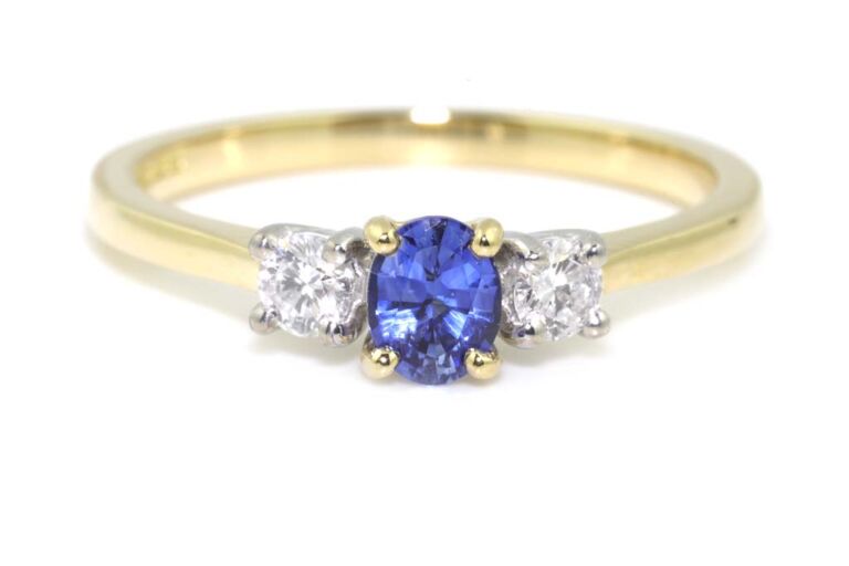 Image 1 for Blue Sapphire & Diamond 3 Stone 18ct & Platinum Ring Size N