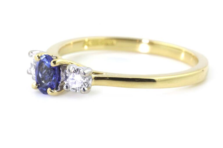 Image 2 for Blue Sapphire & Diamond 3 Stone 18ct & Platinum Ring Size N