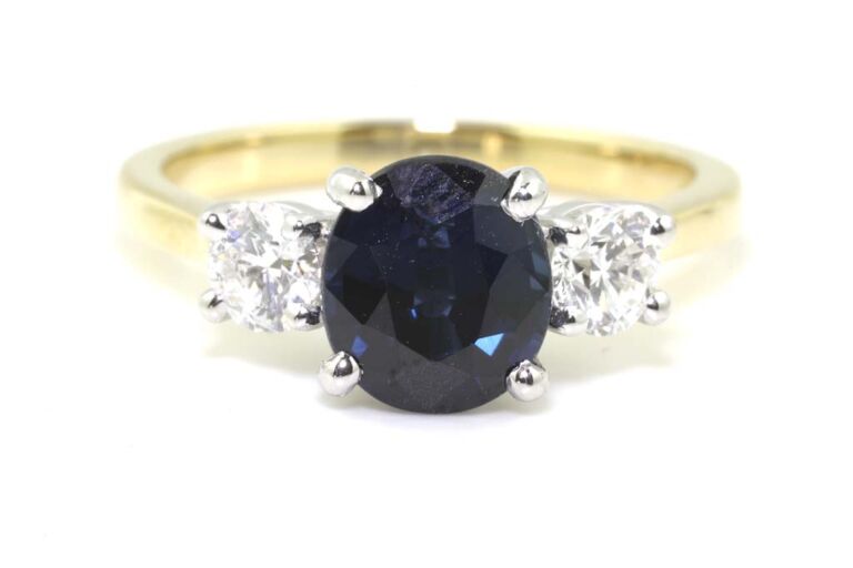 Image 1 for Blue Sapphire & Diamond 3 Stone 18ct & Platinum Ring Size M